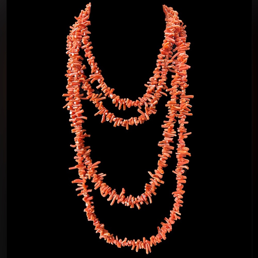 Vintage Opera Length Long Salmon Branch Coral Necklace
